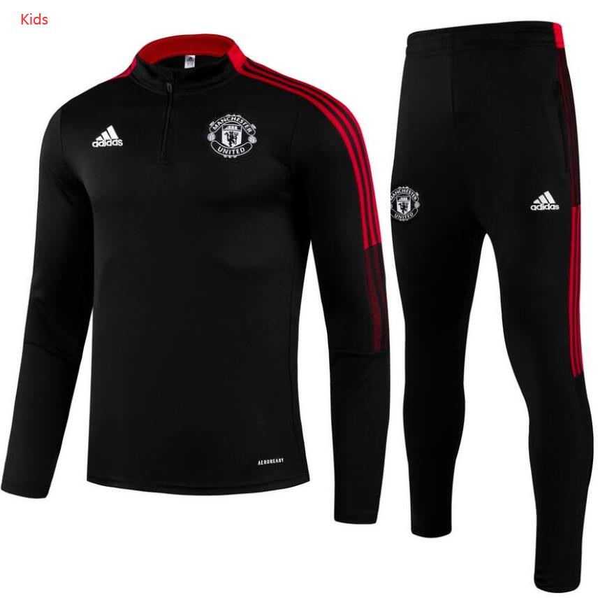 Kids 2021/22 Manchester United Black Youth Training Suits Sweatshirt with Pants